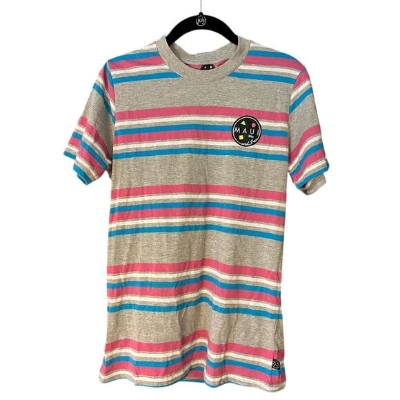 Maui and Sons Retro Striped T-Shirt Grey Summer Casual Surf Tee Size S E61‎ - Picture 1 of 5